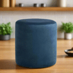 Buff Chair – Navy Velvet Pouf - Image 3