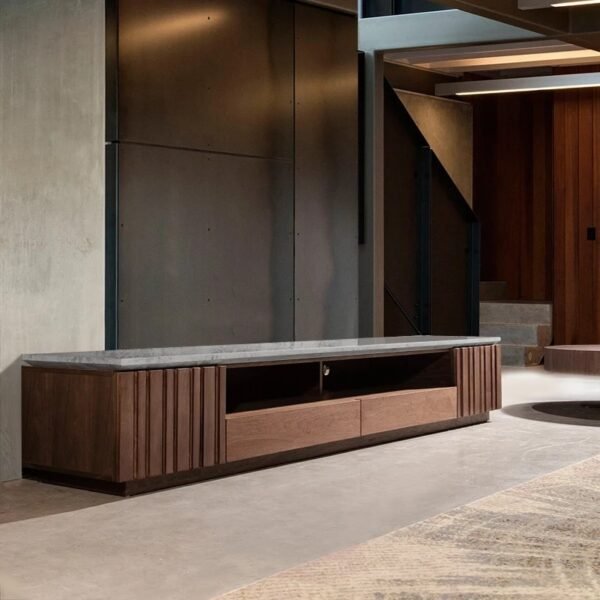 TV Table – Natural Wood with Italian Marble Top