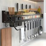Wall-Mounted Knife & Utensil Storage Rack with Hooks (Powder-Coated)
