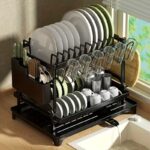 Double-Layer Steel Dish Rack — Countertop Organizer with Drain Board & Cup Holders - Image 2