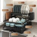 2-Tier Wrought-Iron Dish Rack — Foldable Countertop Organizer with Draining Board & Utensil Holder - Image 3