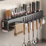 Wall-Mounted Knife & Utensil Storage Rack with Hooks (Powder-Coated) - Image 3