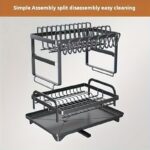 Double-Layer Steel Dish Rack — Countertop Organizer with Drain Board & Cup Holders - Image 8
