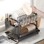 Double-Layer Steel Dish Rack — Countertop Organizer with Drain Board & Cup Holders - Image 7