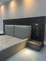 Luxury Bedroom Set – Upholstered Bed with Wall Panel & Nightstands