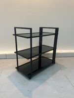 Black Steel Serving Trolley with Glass Shelves - Image 3