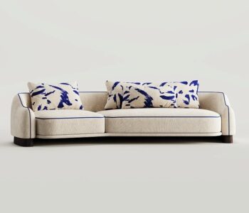 Luxury Handcrafted Curved 3-Seater Sofa in Ivory Bouclé | Modern Sofa Qatar