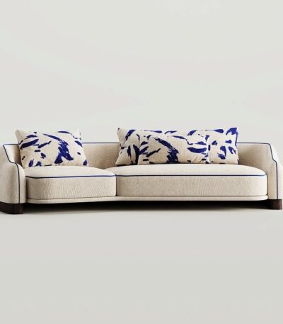 Luxury Handcrafted Curved 3-Seater Sofa in Ivory Bouclé | Modern Sofa Qatar