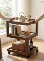 Moving table Wooden Coffee Cart with Wheels – Rolling Kitchen & Coffee Bar Trolley - Image 2