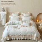 Vintage Lace Duvet Cover Set — 1 Duvet Cover + 2 Pillowcases with Floral Embroidery & Ruffle Trim | Qatar