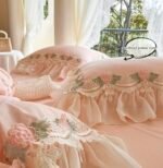 Vintage Lace Duvet Cover Set — 1 Duvet Cover + 2 Pillowcases with Floral Embroidery & Ruffle Trim | Qatar - Image 6