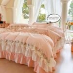 Vintage Lace Duvet Cover Set — 1 Duvet Cover + 2 Pillowcases with Floral Embroidery & Ruffle Trim | Qatar - Image 8