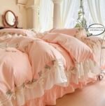 Vintage Lace Duvet Cover Set — 1 Duvet Cover + 2 Pillowcases with Floral Embroidery & Ruffle Trim | Qatar - Image 2