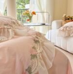 Vintage Lace Duvet Cover Set — 1 Duvet Cover + 2 Pillowcases with Floral Embroidery & Ruffle Trim | Qatar - Image 4
