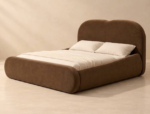 Luxury Brown Velvet Cloud Bed – Curved Upholstered Headboard, King & Queen Size - Image 4