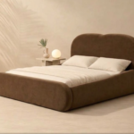 Velvet cloud bed king size – luxury brown bed with curved upholstered headboardbrown bed with curved upholstered headboard