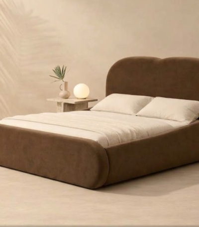 Velvet cloud bed king size – luxury brown bed with curved upholstered headboardbrown bed with curved upholstered headboard