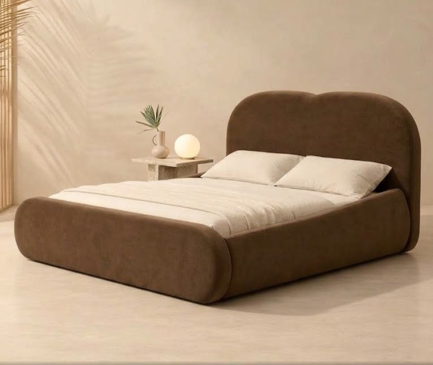 Velvet cloud bed king size – luxury brown bed with curved upholstered headboardbrown bed with curved upholstered headboard