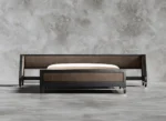 Luxury wooden King and Super King bed with brown upholstered headboard and tapered brass-capped legs