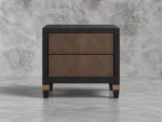 Luxury wooden night table in dark espresso finish with brass-capped legs, matching King and Super King bed set