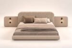 Pearl 200x200 super king upholstered bed with textured headboard and side panels with built-in reading lights