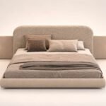 Pearl 200x200 super king upholstered bed with textured headboard and side panels with built-in reading lights