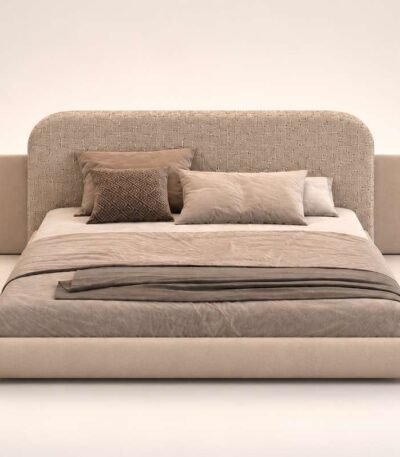 Pearl 200x200 super king upholstered bed with textured headboard and side panels with built-in reading lights